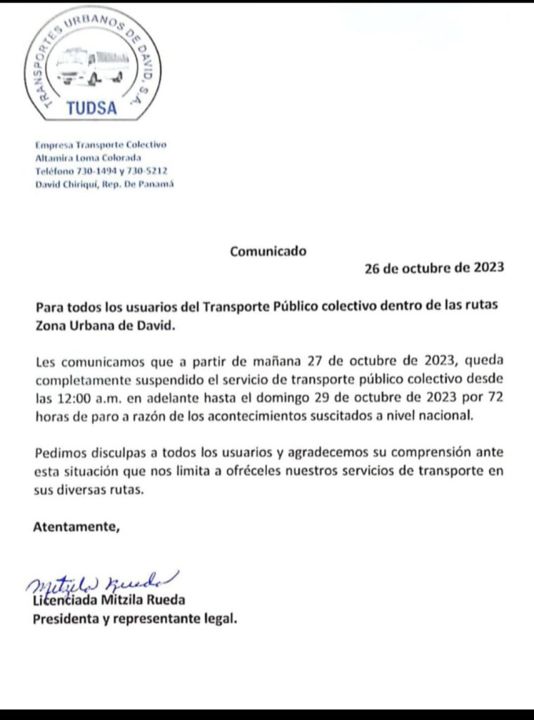 Organizaciones de transporte colectivo suspenden servicio en Chiriquí