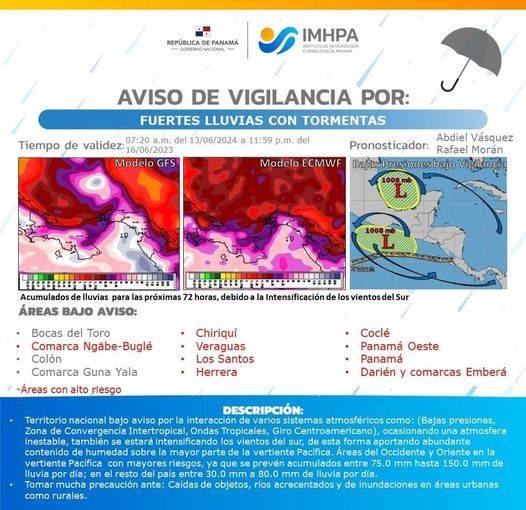 Aviso por lluvias y tormentas