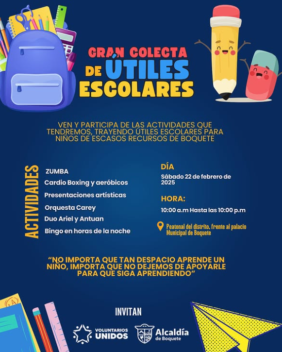 Jornada de recolección de útiles escolares en Boquete