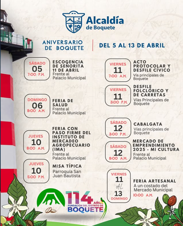 Boquete celebra sus 114 años con actos protocolares, feria y desfile folclórico