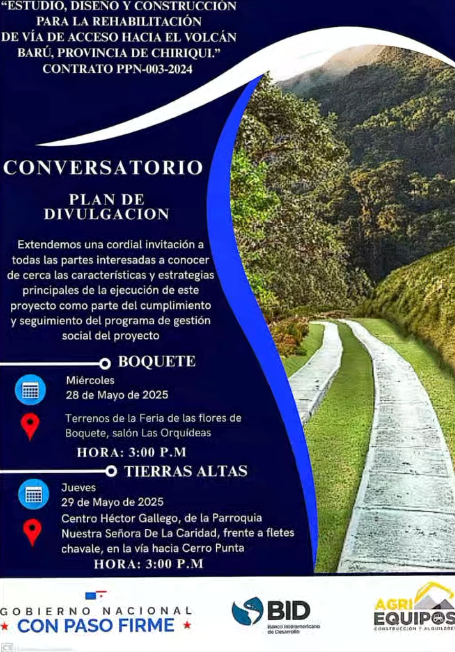 Invitan a conversatorios sobre proyecto de rehabilitación vial hacia el Volcán Barú