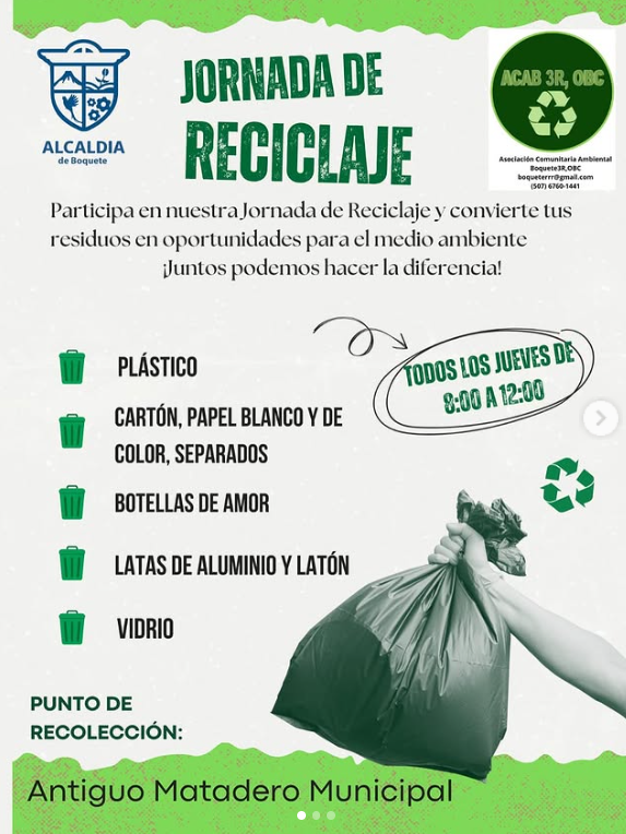 Invitan a jornada de reciclaje este jueves en Alto Boquete
