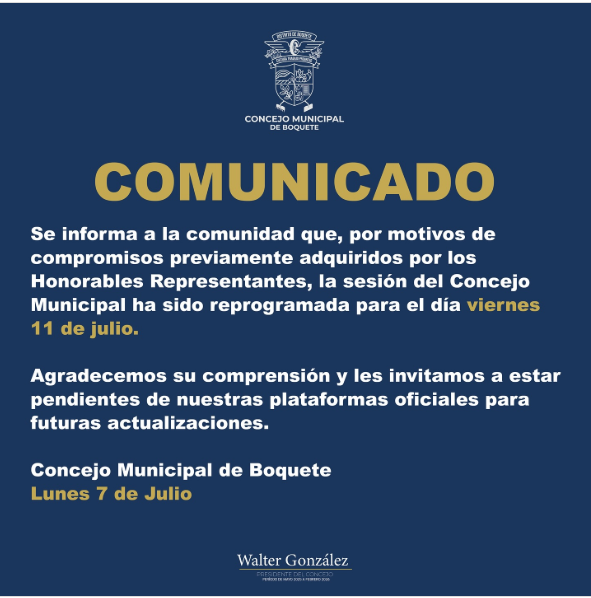 Reprograman sesión del Consejo Municipal de Boquete para el 11 de julio