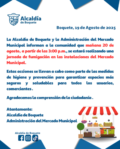 Fumigación en el mercado municipal de Boquete este miércoles