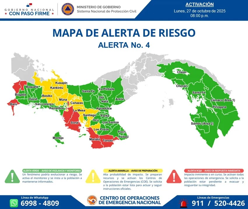 Declaran alerta roja en tres provincias por efectos del huracán Melissa