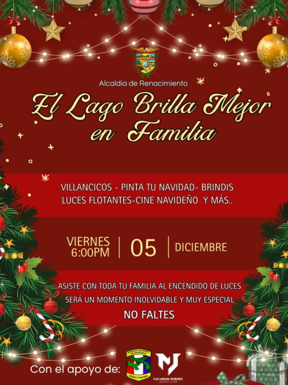 Alcaldía de Renacimiento invita a actividad navideña “Lago Brilla Mejor en Familia”