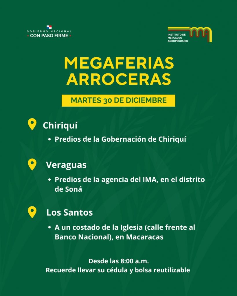 IMA realizará megaferia de arroz este martes 30 de diciembre