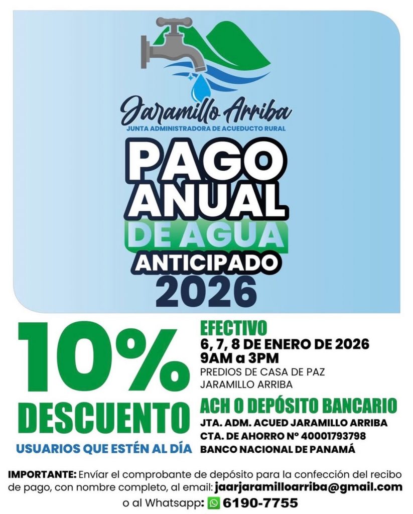 Acueducto de Jaramillo Arriba ofrece descuento por pago anticipado del agua 2026