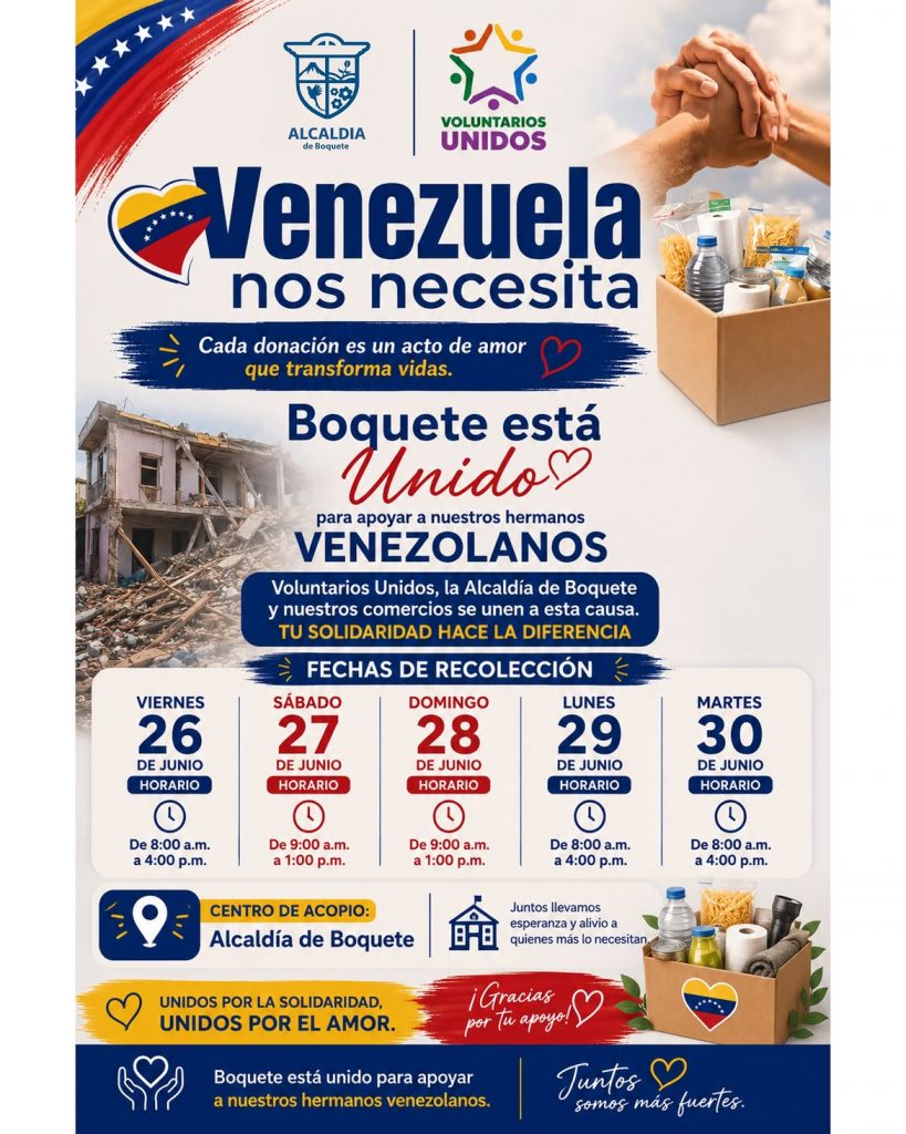Boquete recibe hasta hoy donaciones para apoyar a familias afectadas en Venezuela