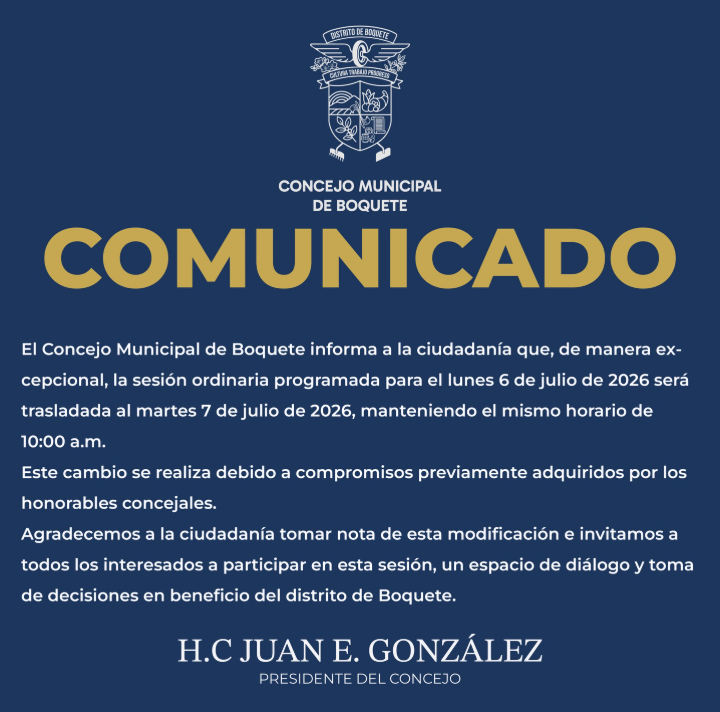 Consejo Municipal de Boquete reprograma sesión para este martes