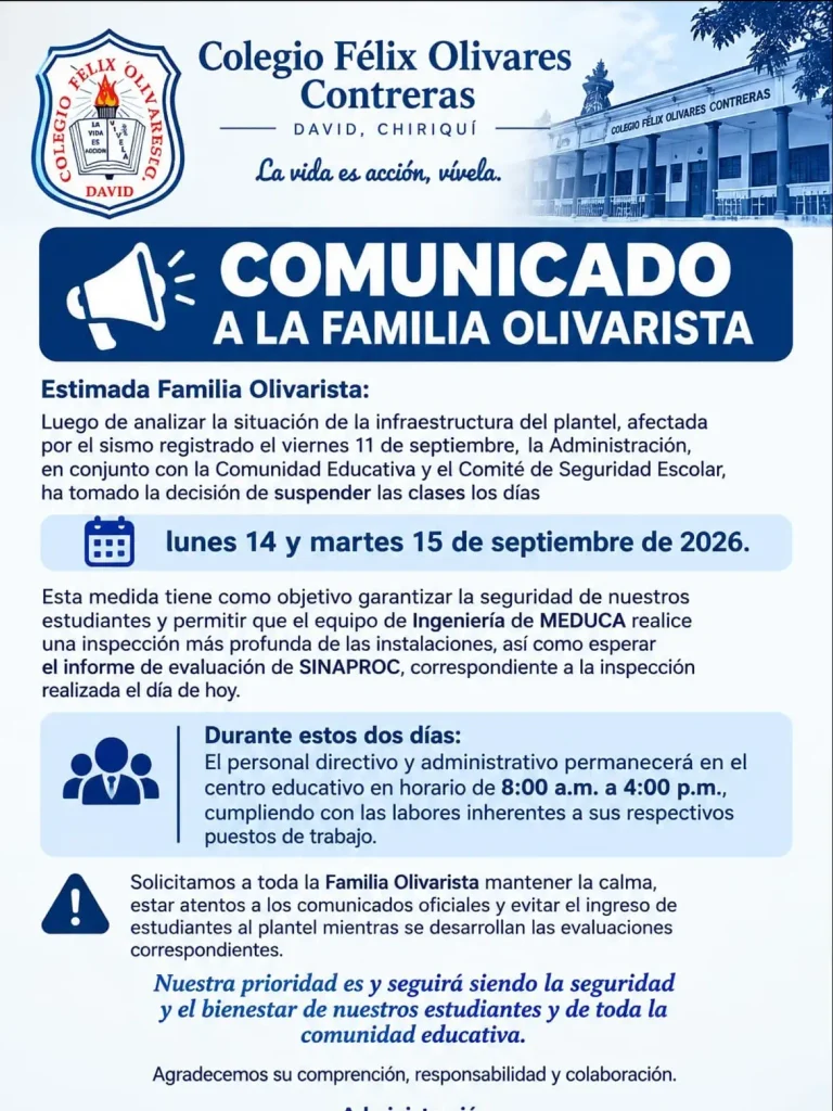 Colegio Félix Olivares suspende clases tras sismo para evaluar la seguridad de sus instalaciones