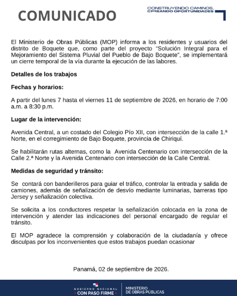 Inician trabajos para mejorar el sistema pluvial en Bajo Boquete