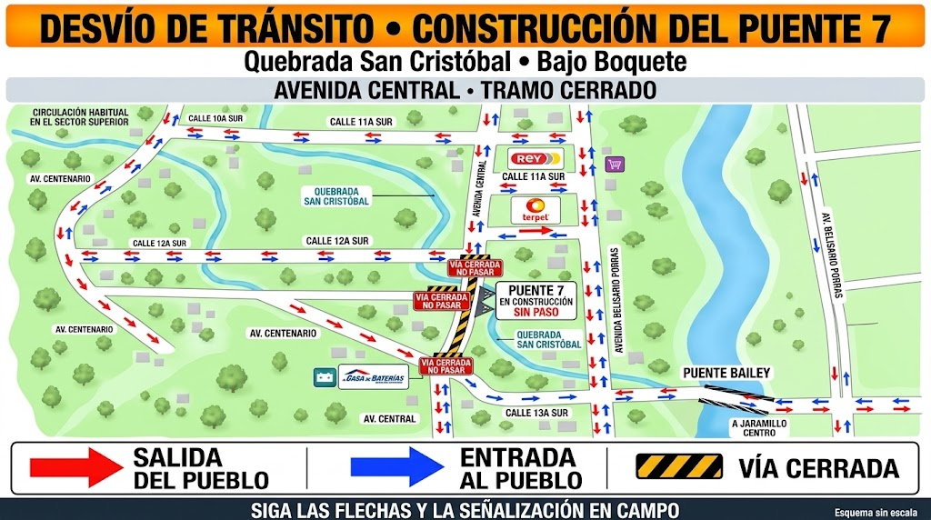 Cierran tramo de la Avenida Central en Bajo Boquete por construcción del Puente 7
